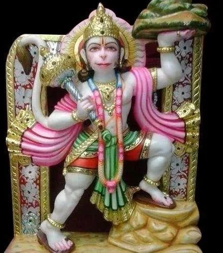 1.5 Feet Marble Multocolor Hanuman Statue