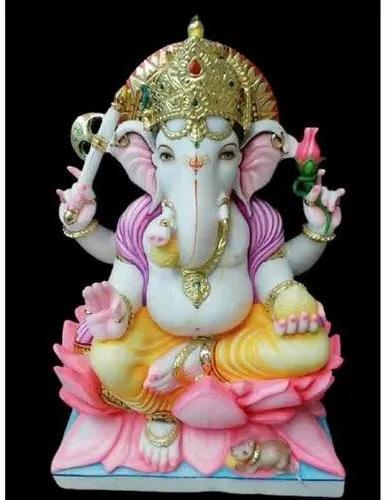 1 Feet Marble Multicolor Ganesh Statue