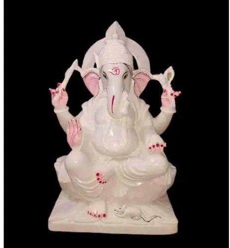 12 Inch Marble White Ganesh Statue