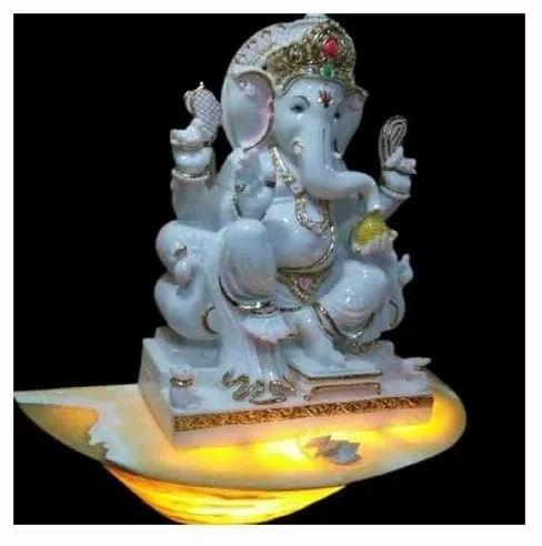 15 Inch Marble White Ganesh Statue