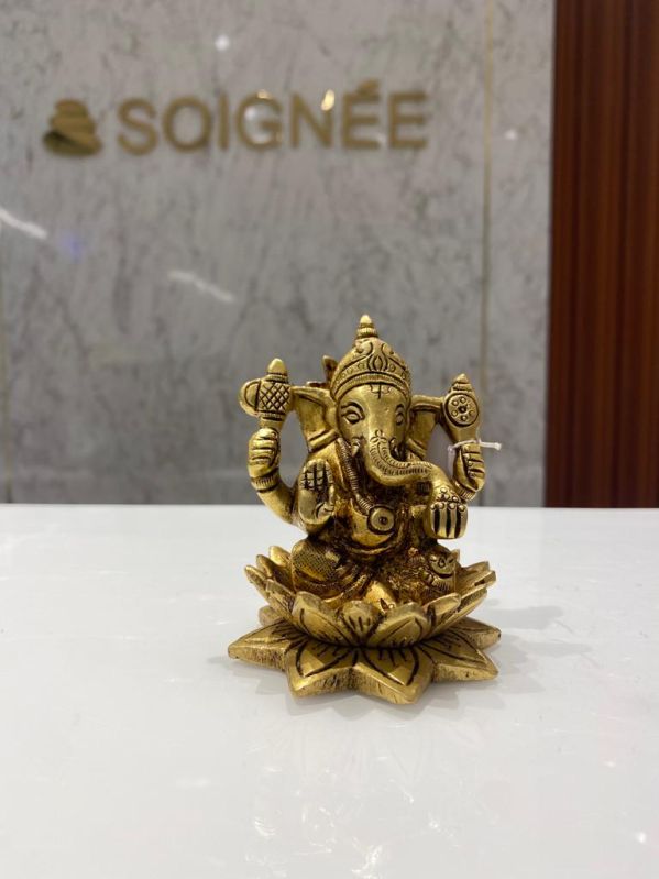 Brass Ganesha On Lotus Statue
