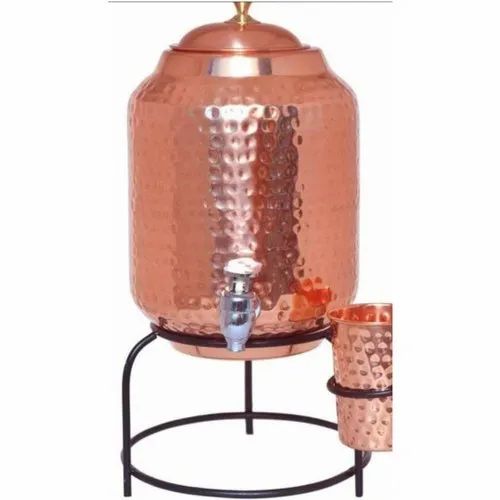 Copper Water Dispenser With Glass and Stand