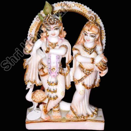 12 Inch White Marble Radha Krishna Statue