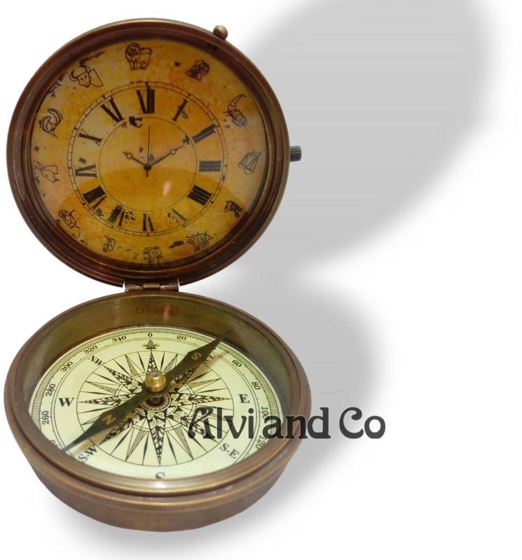 Alvi and Co Handmade Brass Clock Compass Tabletop