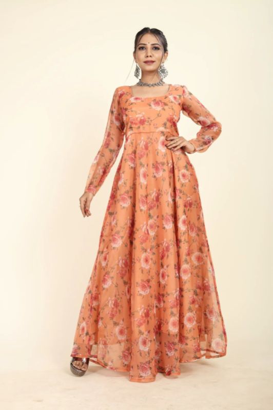 Pink And White Casual Wear Ladies Georgette Printed Frock Suit, Size: XL at  best price in Surat