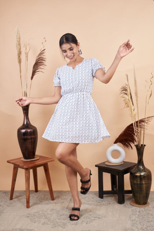White Polka Print Mini Dress