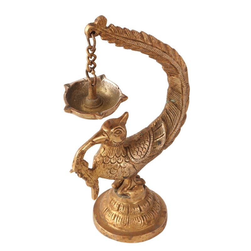 2.6x2.6x3.3 Inch Small Hanging Peacock Brass Oil Lamp