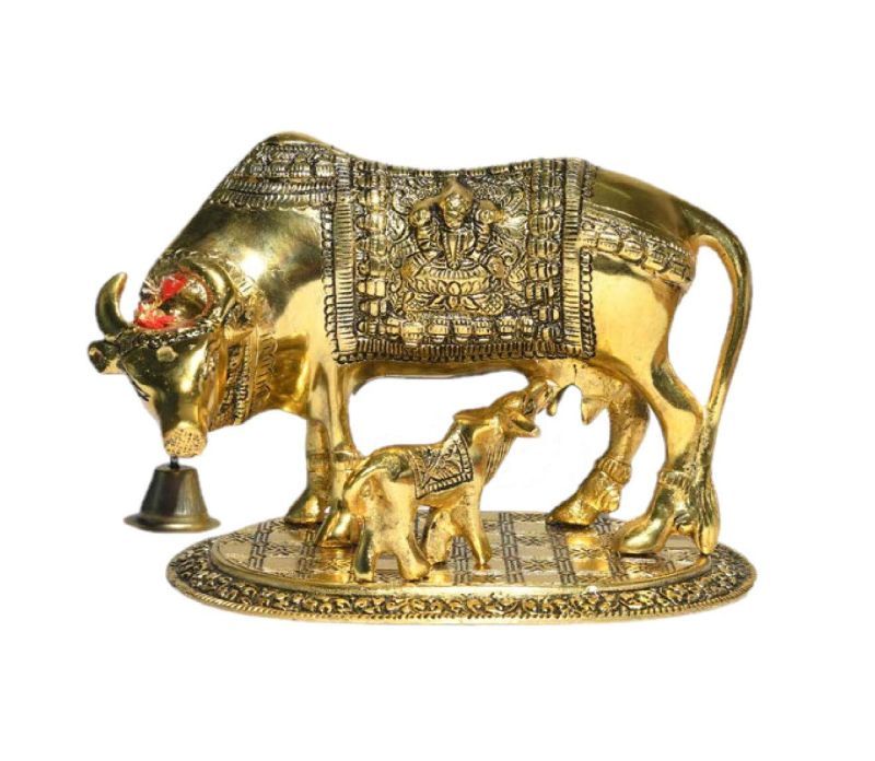 3 Inch Brass Kamdhenu Cow Statue With Calf