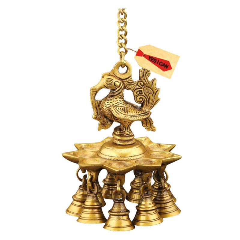 6x5 Inch Hanging Peacock Brass Oil Lamp