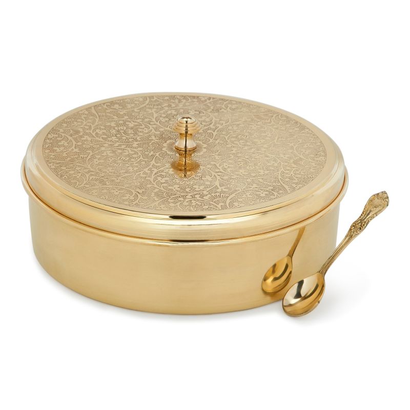 9 Inch Brass Etched Spice Container