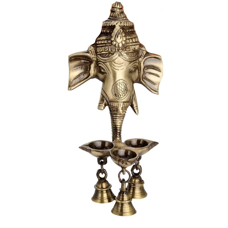 Brass Ganesha Wall Hanging Diya With Bells