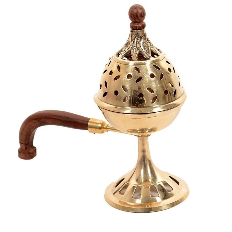 Brass Incense Burner with Wood Handle