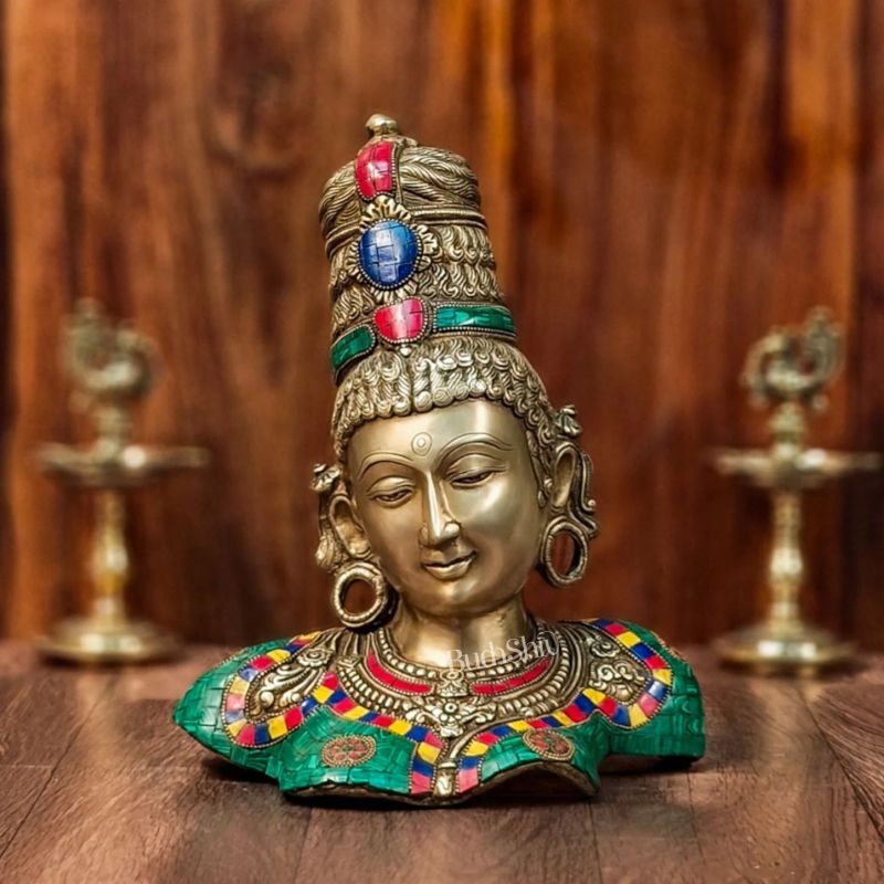 Brass Parvati Bust with Stone Work