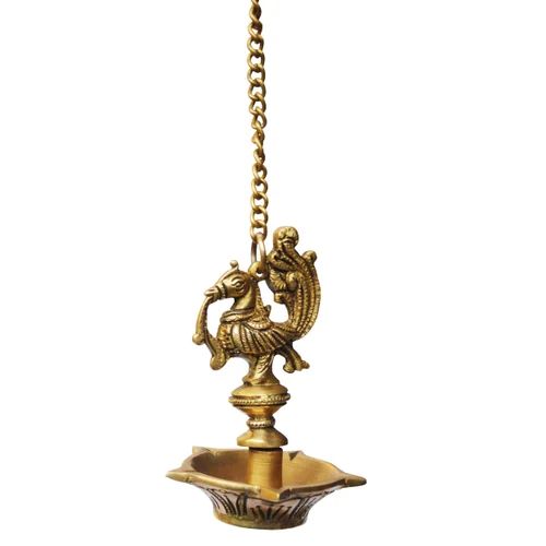 3.5x3.5x15 Inch Hanging Peacock Brass Oil Lamp