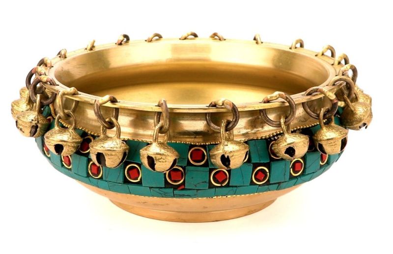 Multicolor Gemstone Handwork Traditional Brass Urli