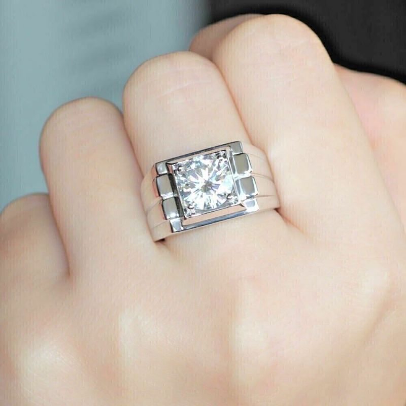 2CT Emerald Cut Diamond Men's Solitaire Engagement Ring In 14K White Gold  Finish | eBay