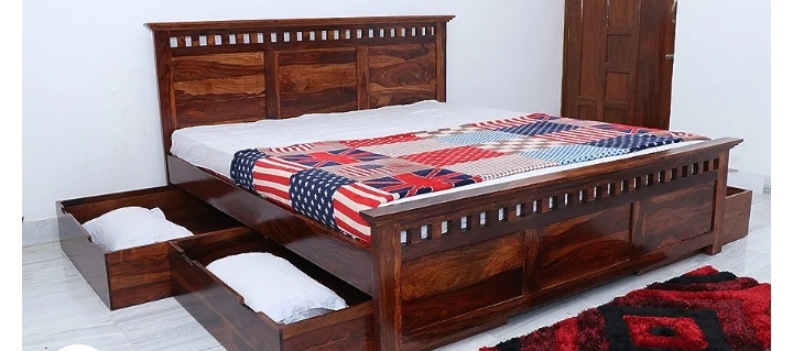 Wooden Antique Bed With Storage