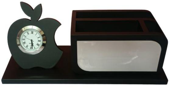 Wooden Table Top with Clock and Mobile Stand