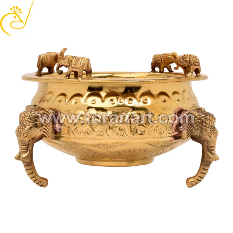 8x8 Brass Elephant Urli Bowl