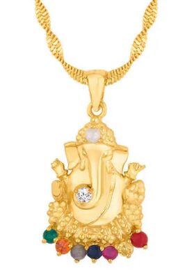 Gold Plated Ganesha Navratna Pendant