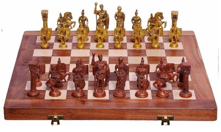 Brass Roman Folding Wood Chess Board