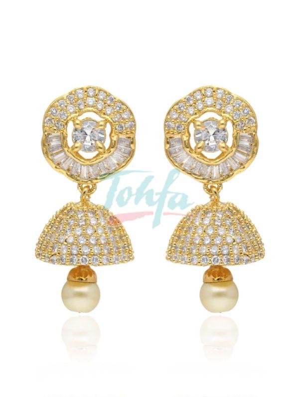 CNB2638 AD Gold Finish Jhumka Earrings