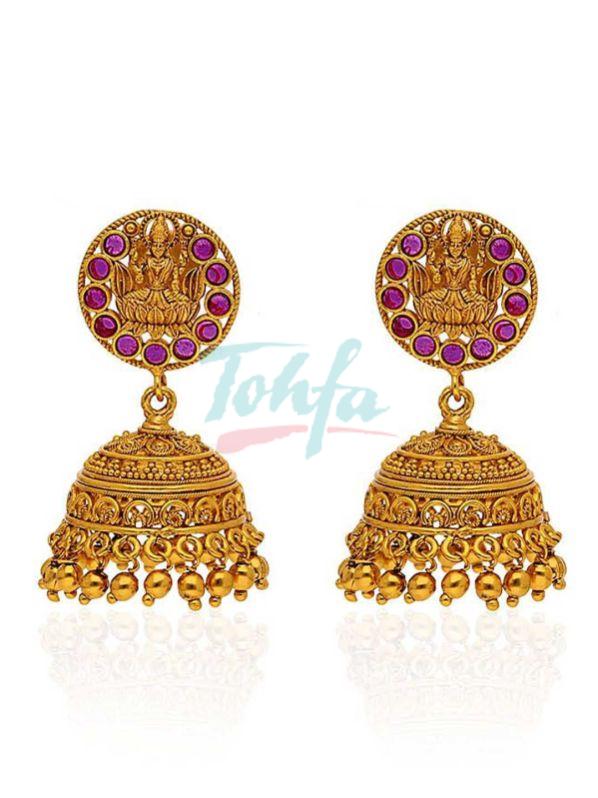 CNB29038 Gold Finish Temple Jhumka Earrings