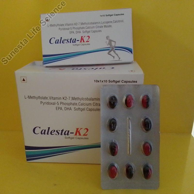 L-Methyfolate Vitamin K2-7 Methylcobalamin, Pyridoxal-5 Phosphate, Lycopene, Calcium CitrateMalatee,Calcitriol,EPA &DHCalesta-K2 Softgel Capsules