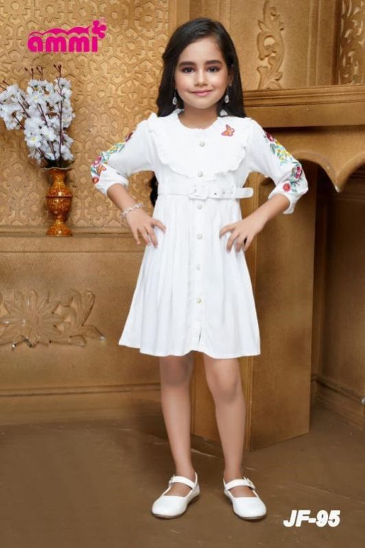 Kids White Cotton Frock