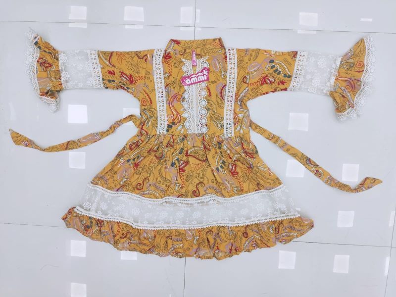 Yellow Printed Kids Frock