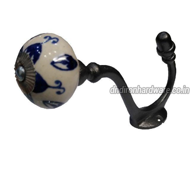 Ceramic blue pattern lacquered cast iron coat hook