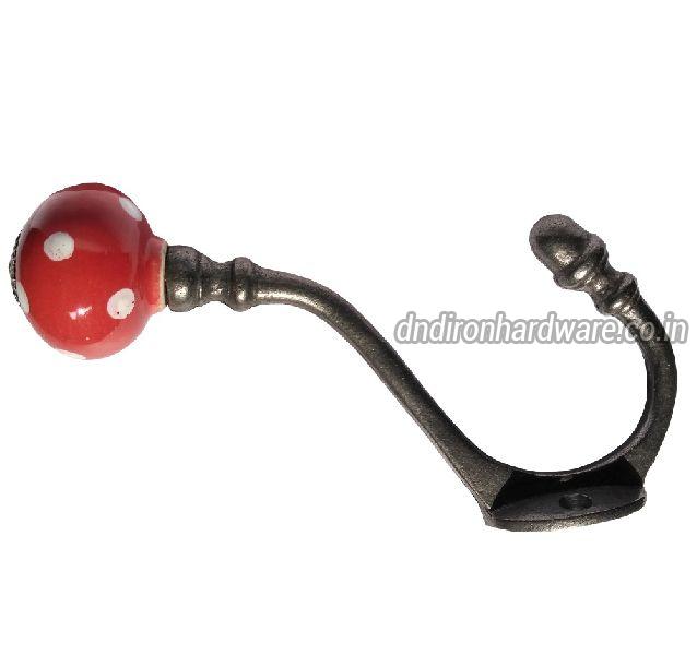 Ceramic red pattern matte lacquered cast iron coat hook