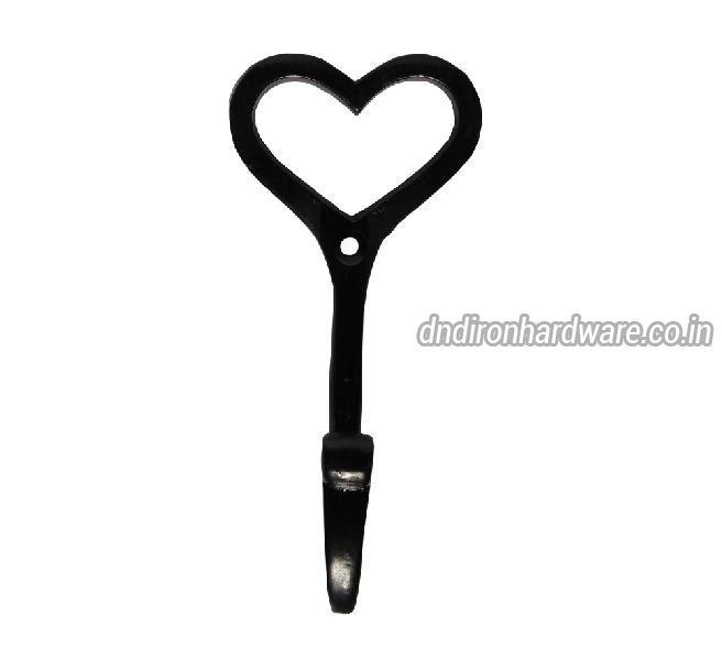 Heart shaped black powder coating  cast iron coat hook