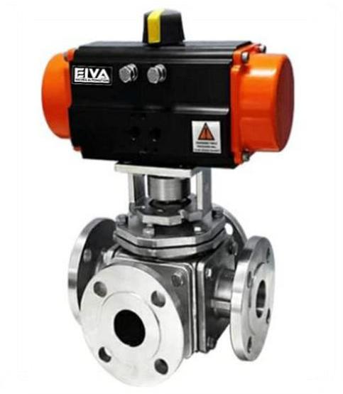 Pneumatic Actuator Operated 4 Way Ball Valve Flange End