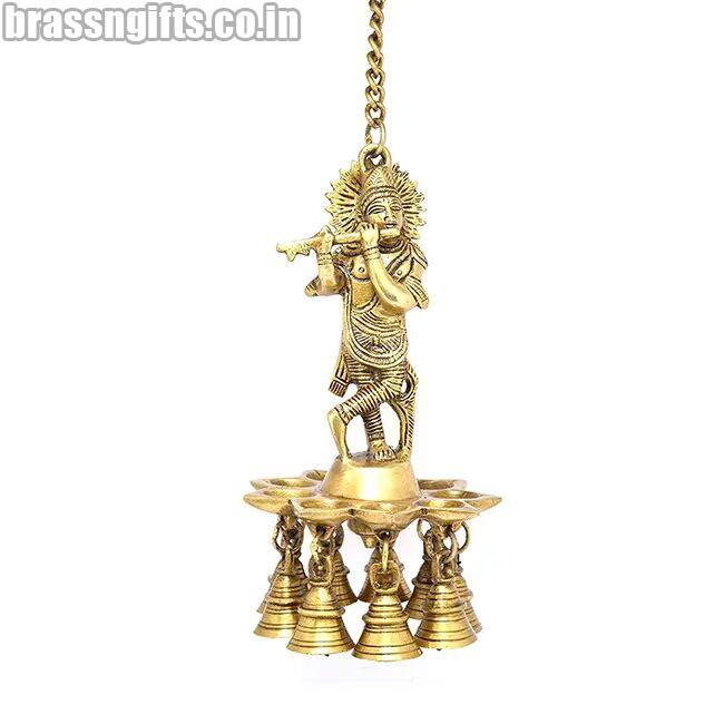 Krishna Design Brass Hanging Diya