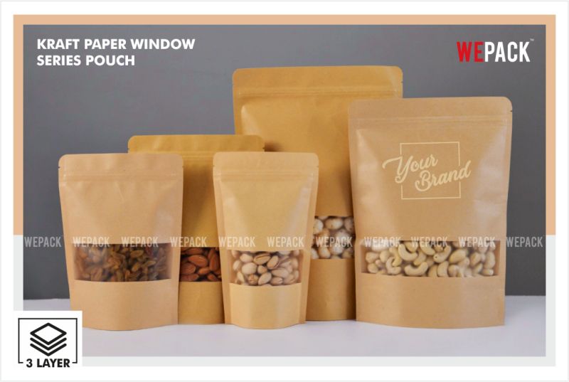 Brown Kraft Paper Window Stand Up Zipper Pouch