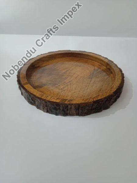 Granada Round Tray in Mango Wood Gray | Arhaus