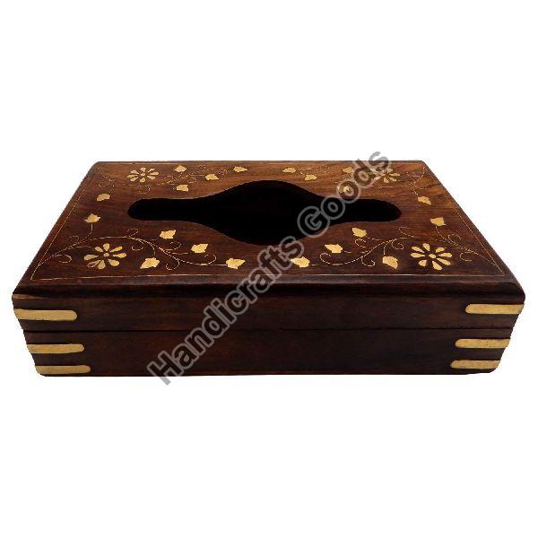 Wooden Brass Tissue Box