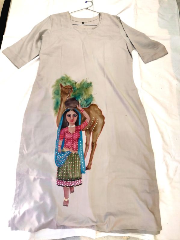Kurti painting | Saree painting designs, Hand painted clothing, Hand painted  dress