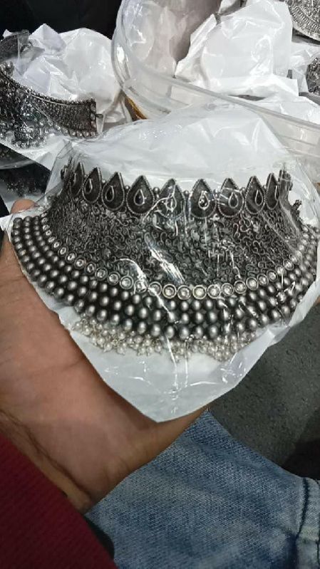 Sangini, White stones studded elegant Oxidised Silver Finish Necklace –  www.soosi.co.in