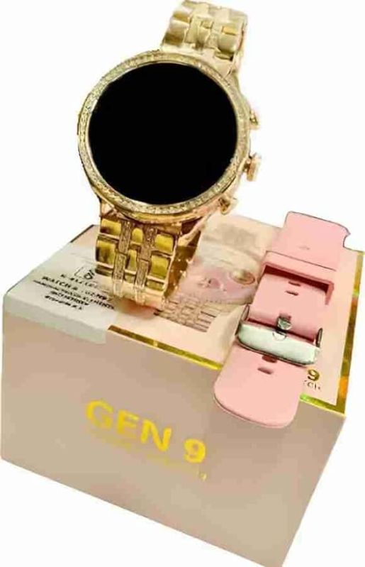 Women\'s Round Rose Gold Gen 9 Diamond Edition Smartwatch (Rose Gold Strap, Free Size)
