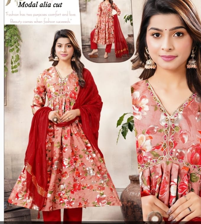 Red Floral Alia Cut Suit