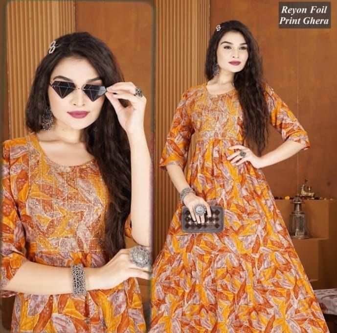 Reyon Foil Printed Ghera Kurti