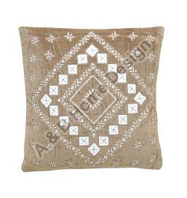 Applique Embroidered Beige & White Cushion Cover