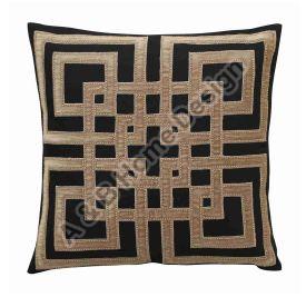 Applique Embroidered Black & Beige Cushion Cover