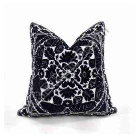 Applique Embroidered Blue & White Cushion Cover