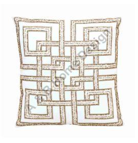 Hand Embroidered White &Beige Cushion Cover