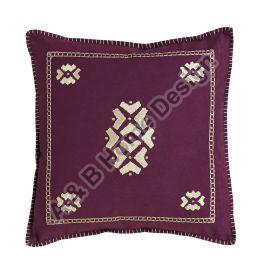 Manual  Embroidered Purple Cushion Cover