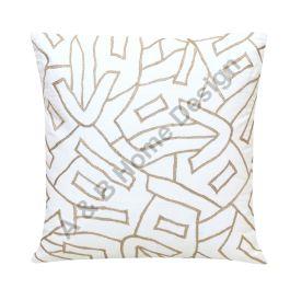Manual  Embroidered White & Beige Cushion Cover