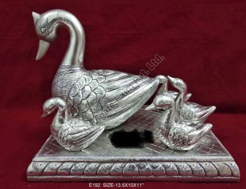 Silver Coated Swan Set with Stand